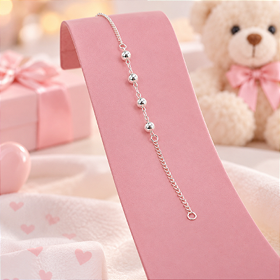 Pulseira Infantil Banhado a Prata Com Bolas Bijou Art