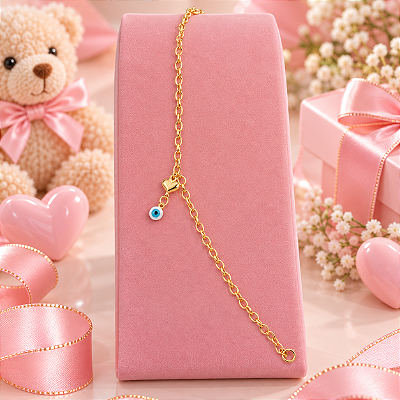 Pulseira Infantil Banhada a Ouro Com Olho Grego e Coração Bijou Art