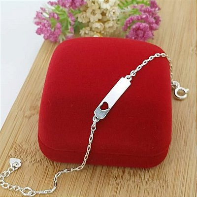 Pulseira Infantil Banhada a Prata De Chapinha Com Coração Bijou Art