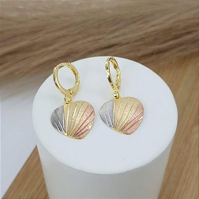 Brinco Banhado a Ouro de Argola Com Coração Bijou Art