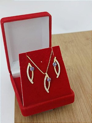 Conjunto Banhado a Ouro Com Pedras Bijou Art