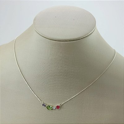 Gargantilha Banhado a Prata Com Pedras Coloridas Bijou Art