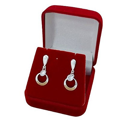 Brinco Banhado a Prata Pendurado Com Pedra e Aro Bijou Art
