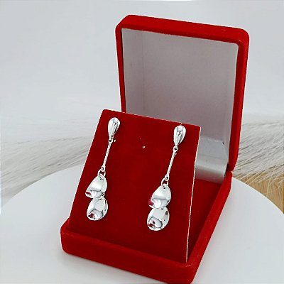 Brinco Banhado a Prata Pendurado Com Folhas Lisas Bijou Art
