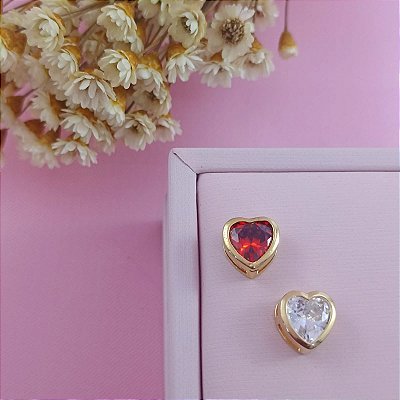 Pingente Banhado a Ouro De Coração Com Pedra Bijou Art