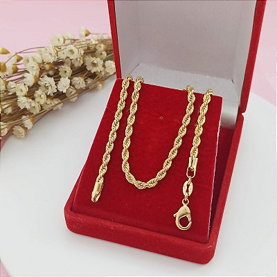 Corrente Banhada a Ouro Elo Cordão Baiano 60 cm 3 mm Bijou Art
