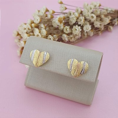 Brinco Banhado a Ouro Fixo De Coração 3 Cores Bijou Art