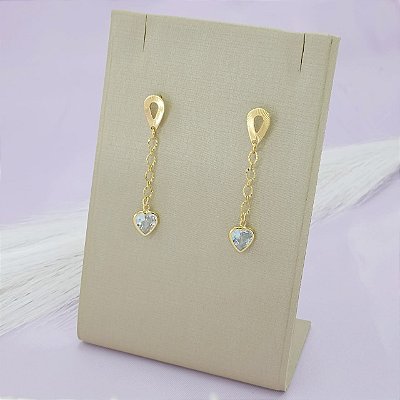 Brinco Banhado a Ouro Pendurado Com Coração De Zircônia Bijou Art