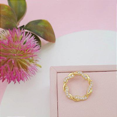 Pingente Banhado a Ouro 18K Redondo Cravejado Bijou Art