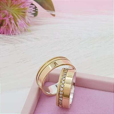 Par De Alianças De Moeda Lisa Com Detalhe Trabalhado Bijou Art