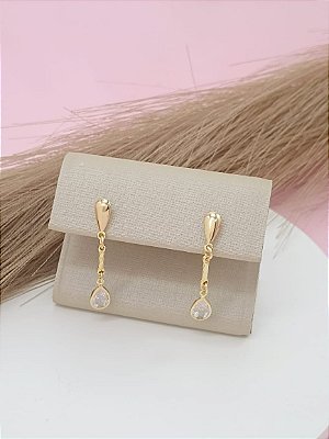 Brinco Feminino Banhado a Ouro 18K Com Zircônia De Gota Bijou Art