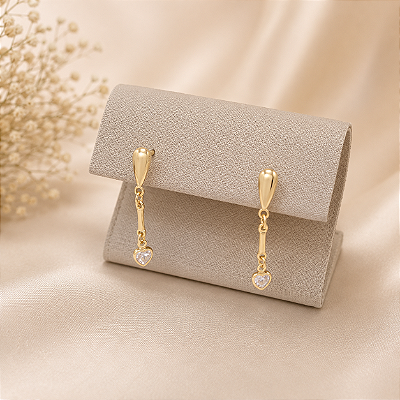 Brinco Feminino Banhado a Ouro 18K Com Zircônia De Coração Bijou Art