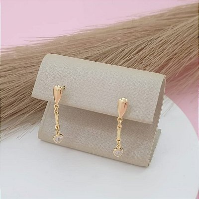 Brinco Feminino Banhado a Ouro 18K Com Zircônia De Coração Bijou Art