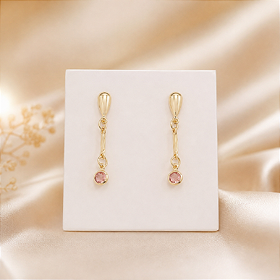 Brinco Pendurado Antialérgico Banhado a Ouro 18K Com Pedra Bijou Art