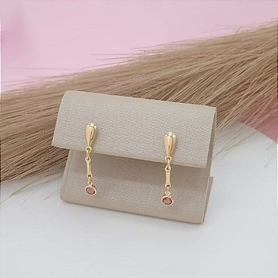 Brinco Pendurado Antialérgico Banhado a Ouro 18K Com Pedra Bijou Art