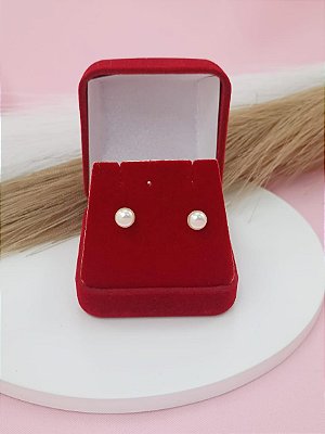 Brinco Banhado a Ouro 18K Pérola Achatada 6mm Bijou Art