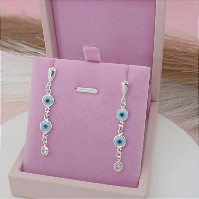 Brinco Olho Grego Folheado a Prata 925 Com Zircônia Bijou Art