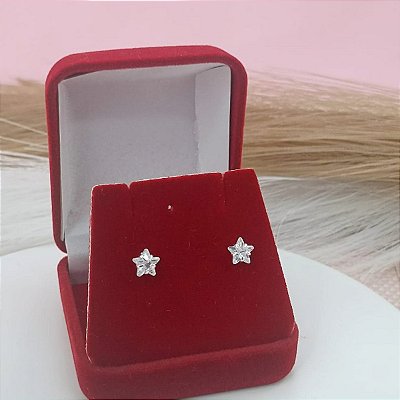 Brinco De Estrela Folheado a Prata 925 Zircônia 6 mm Bijou Art