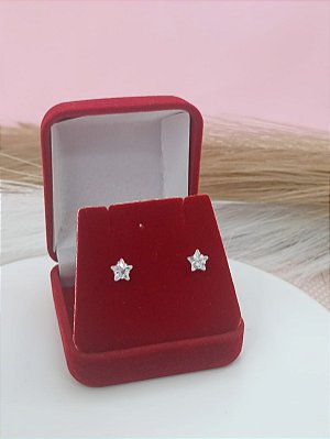 Brinco De Estrela Folheado a Prata 925 Zircônia 6 mm Bijou Art