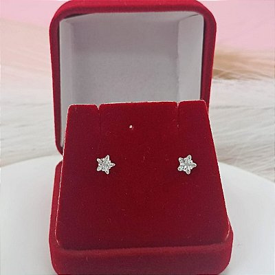 Brinco De Estrela Folheado a Prata 925 Zircônia 5 mm Bijou Art