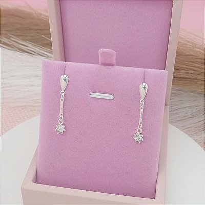 Brinco Feminino Banhado a Prata  925 De Flor Com Zircônia Bijou Art