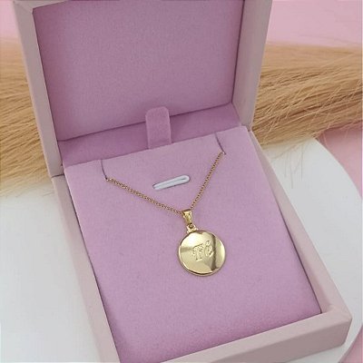 Pingente Banhado a Ouro 18k Escrito Fé Chapa Redonda Bijou Art
