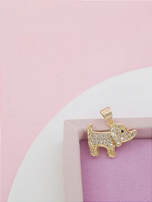 Pingente Banhado a Ouro 18K De Cachorrinho Com Pedras Bijou Art