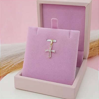 Pingente Masculino De Cruz Cravejado Banhado a Ouro 18K Bijou Art