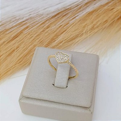 Anel Banhado a Ouro 18k Com Coração Com Pedras Bijou Art