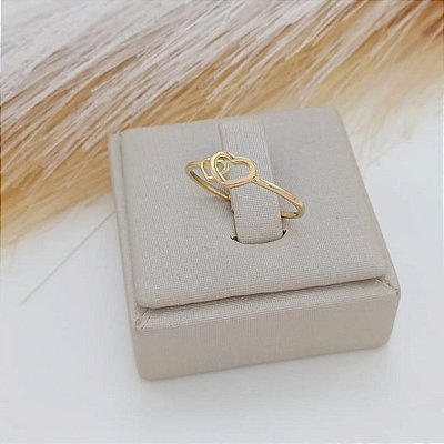 Anel Banhado a Ouro 18k Com Corações Liso Bijou Art