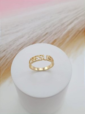Anel Banhado a Ouro 18K Escrito Jesus Trabalhado Bijou Art