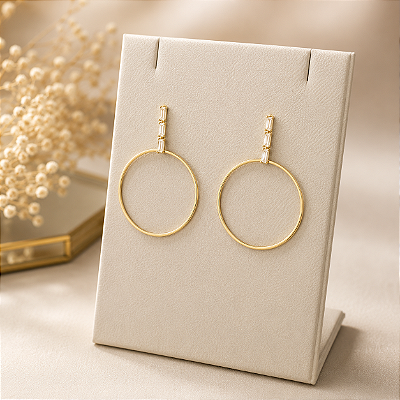 Brinco Pendurado Antialérgico Redondo Banhado a Ouro 18K Bijou Art
