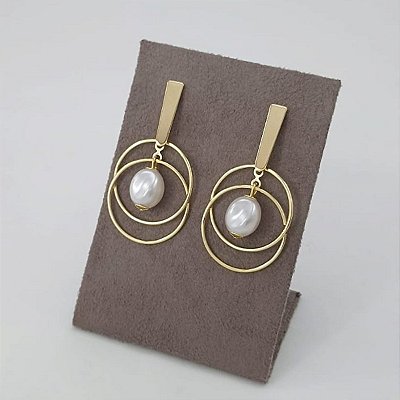 Brinco De Pérola Banhado a Ouro 18K Feminino Redondo Pendurado Bijou Art