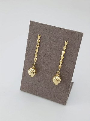 Brinco Feminino Banhado a Ouro  Pendurado Com Bola Bijou Art