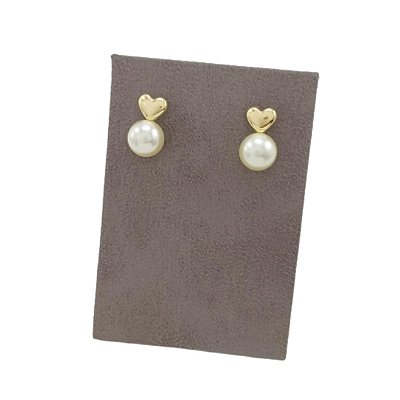 Brinco De Pérola Banhado a Ouro 18K Base De Coração Bijou Art