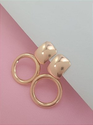Brinco Redondo Pendurado Base Lisa Banhado a Ouro Bijou Art