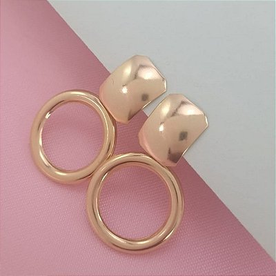 Brinco Redondo Pendurado Base Lisa Banhado a Ouro Bijou Art