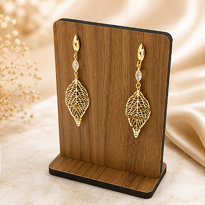 Brinco Feminino Banhado a Ouro 18K Pendurado De Folha Bijou Art