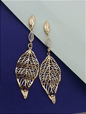 Brinco Feminino Banhado a Ouro 18K Pendurado De Folha Bijou Art