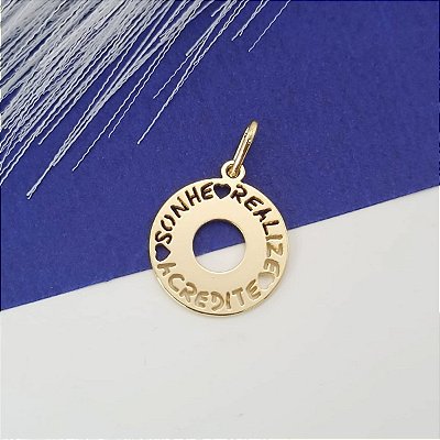 Pingente Banhado a Ouro 18K Escrito Sonhe, Realize, Acredite Bijou Art