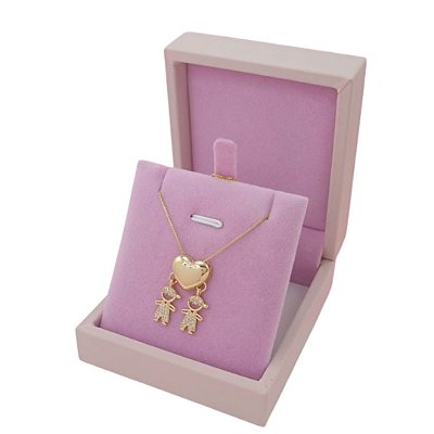 Gargantilha Banhado a Ouro 18K De Filhos 2 Meninos Com Pedras Bijou Art
