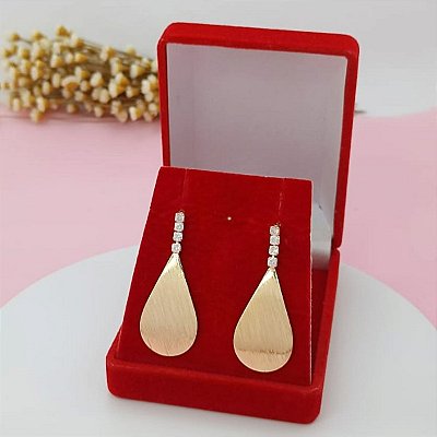 Brinco Feminino Elegante Banhado a Ouro 18K Pendurado Com Zircônia Bijou Art