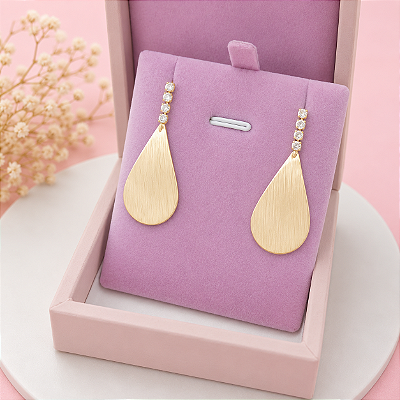Brinco Feminino Elegante Banhado a Ouro 18K Pendurado Com Zircônia Bijou Art