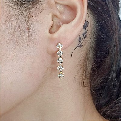 Brinco Feminino Banhado a Ouro Pendurado Com Zircônia Bijou Art