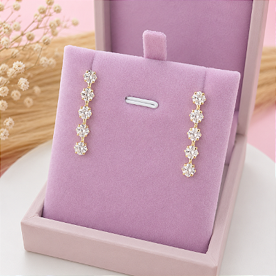 Brinco Feminino Banhado a Ouro Pendurado Com Zircônia Bijou Art