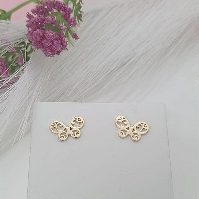 Brinco De Borboleta Fixo Banhado a Ouro Vazado Bijou Art