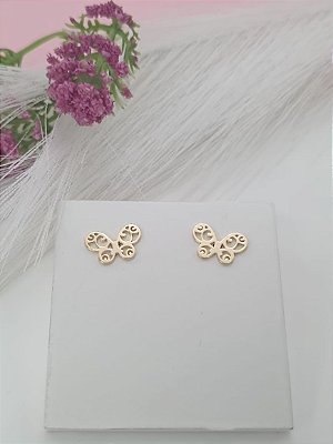 Brinco De Borboleta Fixo Banhado a Ouro Vazado Bijou Art