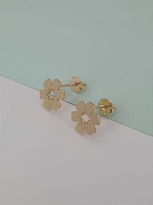 Brinco Antialérgico Banhado a Ouro Fixo De Flor Bijou Art