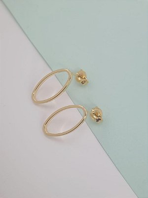 Brinco Feminino Banhado a Ouro Fixo Oval Bijou Art