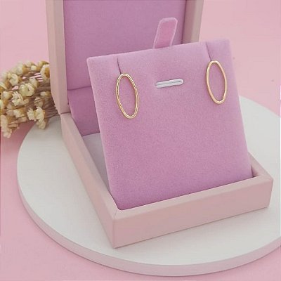 Brinco Feminino Banhado a Ouro Fixo Oval Bijou Art